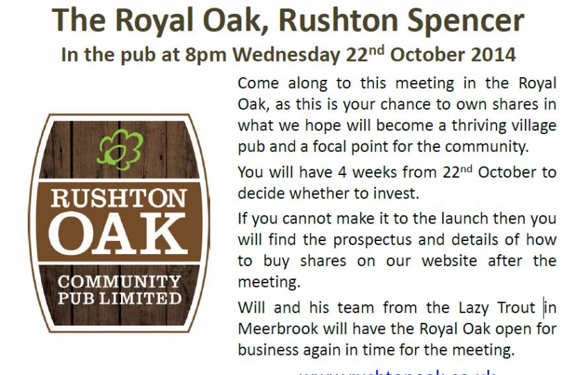 Royal Oak Rushton Spencer Community Pub Flyer